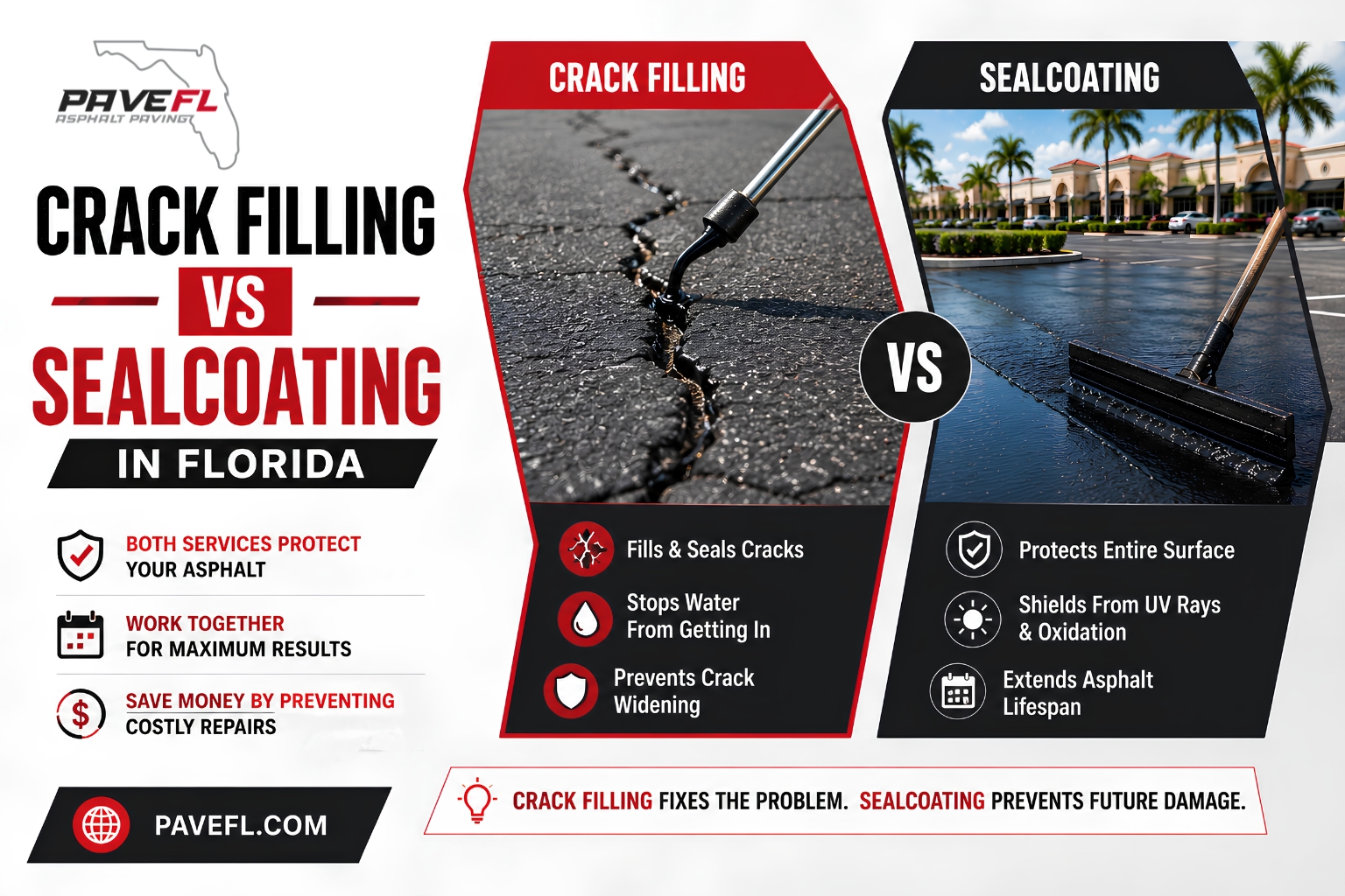 Crack Filling vs Sealcoating in Florida